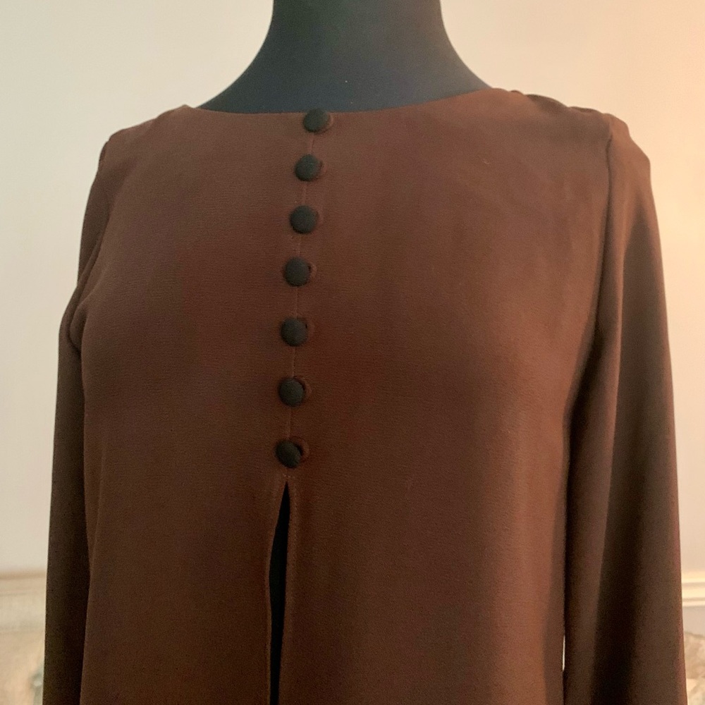 Jones New York Chocolate Brown Long Sleeve Dress with Button Detail